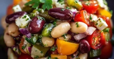 Mediterraner Bohnensalat mit frischem Gemüse und Kräutern