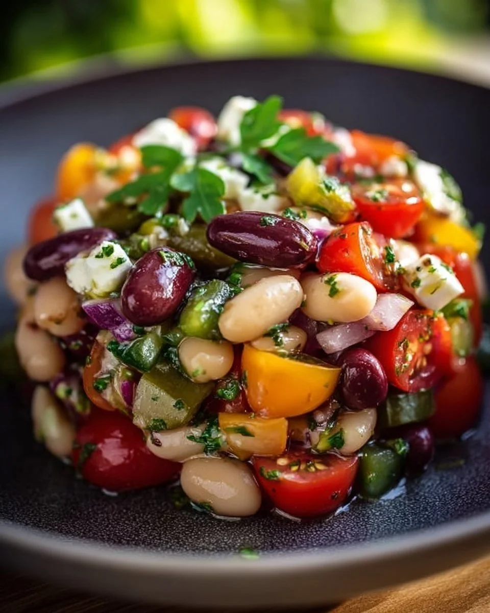 Mediterraner Bohnensalat mit frischem Gemüse und Kräutern