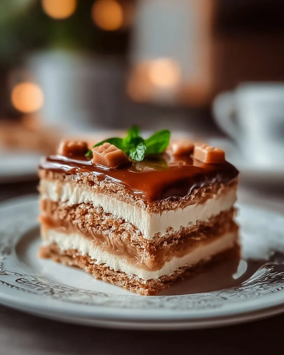 Leckerer Milchmädchen-Kuchen auf einem Teller mit Gabel