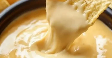 Nacho-Käse-Sauce in einer Schüssel mit Tortilla-Chips