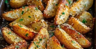 Parmesan Kartoffeln aus dem Ofen, knusprig und lecker zubereitet.