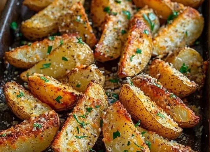 Parmesan Kartoffeln aus dem Ofen, knusprig und lecker zubereitet.