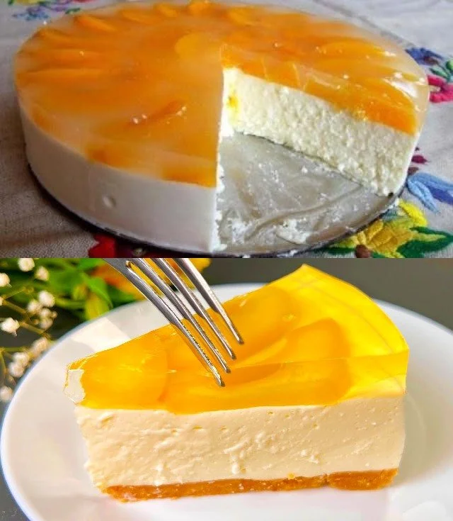 Leckerer Pfirsichquarkkuchen mit frischen Pfirsichen und Quarkcreme.