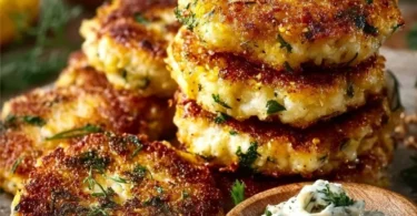 Proteinreiche Hüttenkäse-Taler auf einem Teller serviert