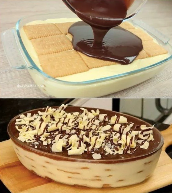 Quark-Dessert mit Schokolade in einer eleganten Dessertschale