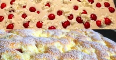 Quark-Kirschkuchen fertig gebacken im Ofen, ein schnelles Rezept.