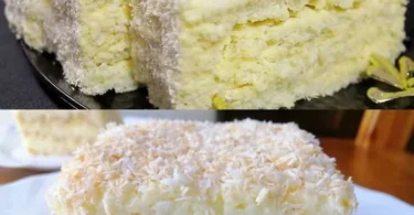 Raffaello Kuchen ohne Backen auf einem Teller angerichtet