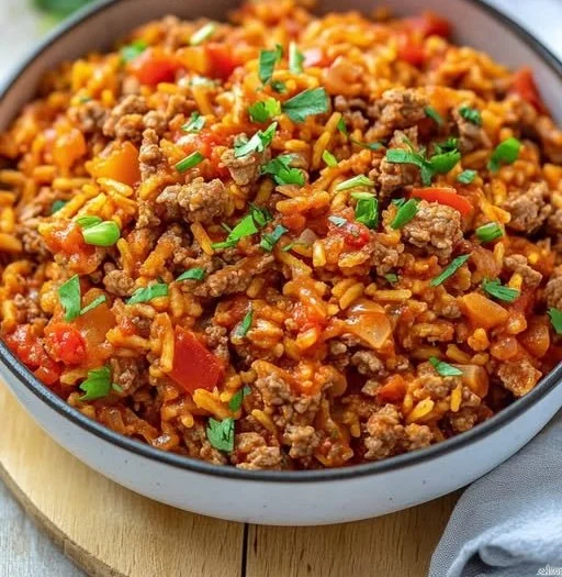 Reis Hackfleisch Pfanne mit Paprika