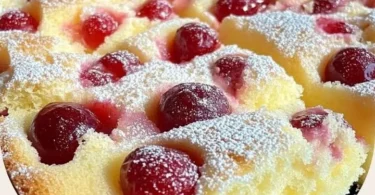 Saftiger Rührkuchen mit Kirschen und Vanille auf einem Teller