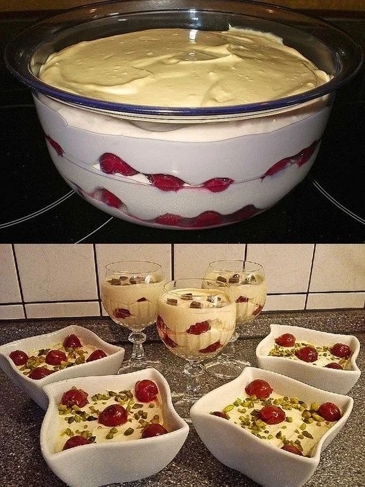 Sauerrahm-Baileys-Dessert mit Sauerkirschen