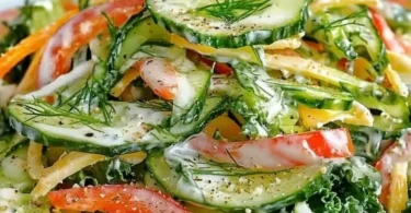 Schlankmacher-Gurkensalat mit frischen Zutaten auf einem Teller