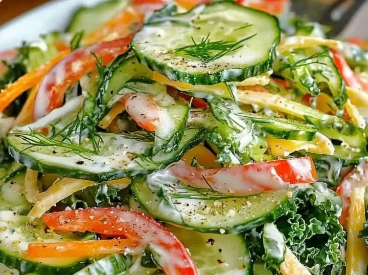Schlankmacher-Gurkensalat mit frischen Zutaten auf einem Teller