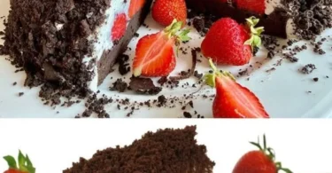 Schokoladen-Himbeer-Torte mit frischen Himbeeren und Schokoladenglasur