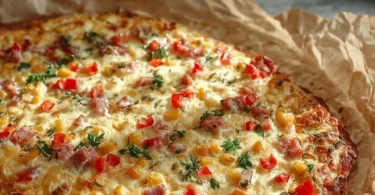 Leckere Schüttelpizza serviert auf einem Holzbrett
