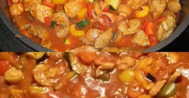 Schweine-Gypsy-Eintopf mit frischem Gemüse und Gewürzen