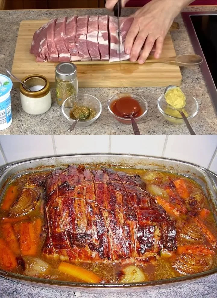 Schweinehals im Bräter