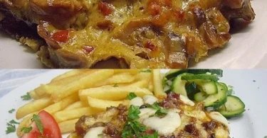 Schweinemedaillons mit Käse und Speck auf einem Teller