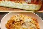 Leckerer Spaghetti Auflauf mit Käse und Gemüse im Auflaufform