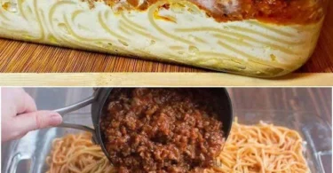 Leckere Spaghetti Auflauf mit Hackfleisch auf einem Teller serviert