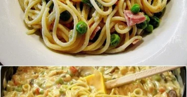 Spaghetti in Frischkäse-Sauce mit Schinken und Pilzen, eine leckere Pastavariante.