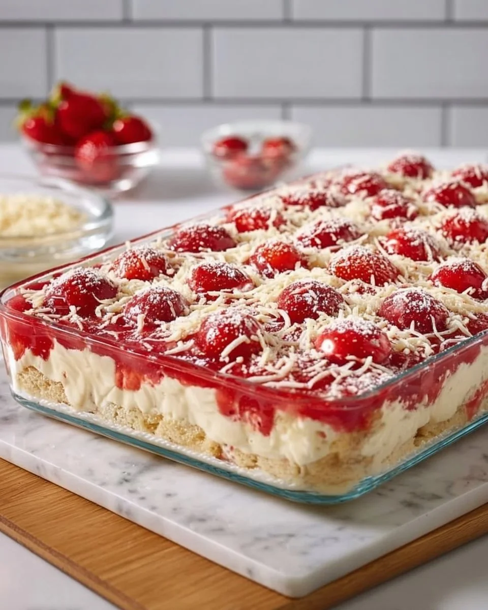 Leckerer Spaghettieis-Blechkuchen mit frischen Zutaten und Sahne garnierte