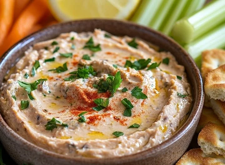 Schüssel mit super cremiger Thunfischpaste für großzügige Snacks