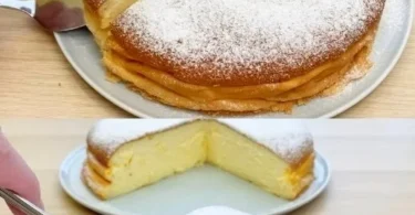 Supercremiger Joghurtkuchen ohne Mehl auf einem Teller