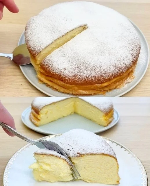 Supercremiger Joghurtkuchen ohne Mehl auf einem Teller