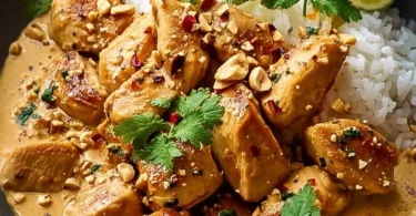 Delicious Thai Erdnuss Hühnchen mit Erdnusssauce und frischem Gemüse