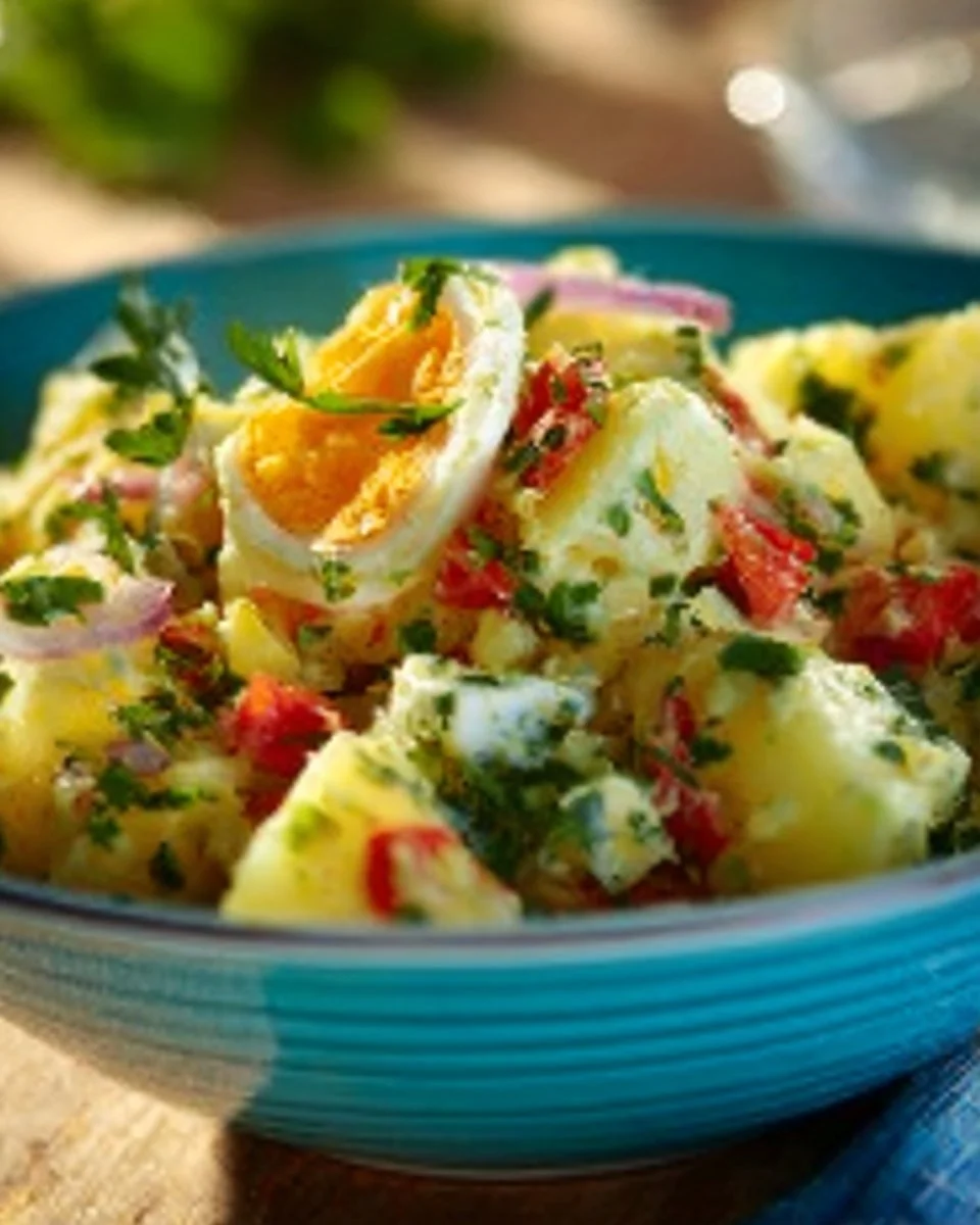 Türkischer Kartoffelsalat mit frischen Zutaten und einem besonderen Dressing
