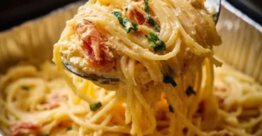 Überbackene Feta-Pasta mit frischen Zutaten im Ofen gebacken