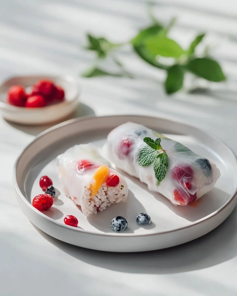 Vegane süße Sommerrollen mit Kokosreis
