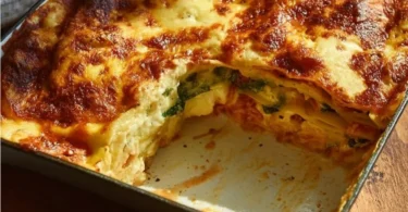 Vegetarische Mangold-Lasagne mit frischem Gemüse und Käseschichten