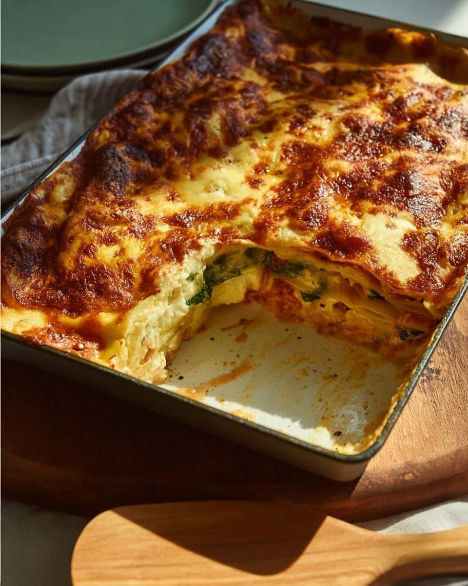 Vegetarische Mangold-Lasagne mit frischem Gemüse und Käseschichten