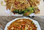 Wok-Nudeln mit Hähnchen und Gemüse, ein leckeres asiatisches Gericht