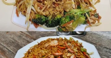 Wok-Nudeln mit Hähnchen und Gemüse, ein leckeres asiatisches Gericht