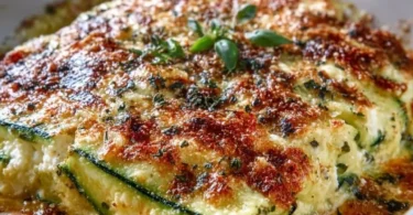 Zucchini-Hüttenkäse-Auflauf frisch aus dem Ofen