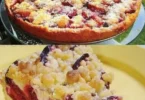 Köstlicher Zwetschgenkuchen mit Zimtstreuseln auf einem Teller