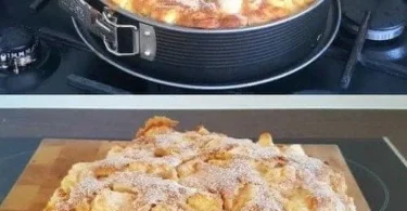 Frischer Apfelkuchen mit goldbrauner Kruste und saftigen Äpfeln