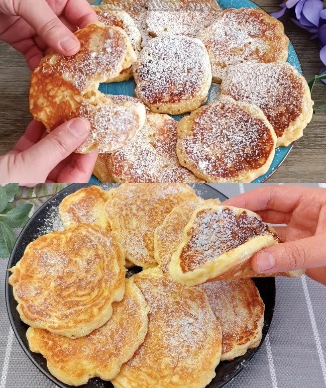 Ein Teller mit frisch gebackenen Apfelpfannkuchen, garniert mit Zimt und Puderzucker.