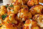 Leckerer Backofen Blumenkohl mit Käse und Knoblauch auf einem Teller