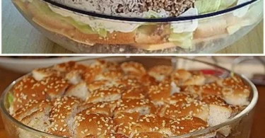 Big Mac Schichtsalat in einer eleganten Präsentation auf einem Teller