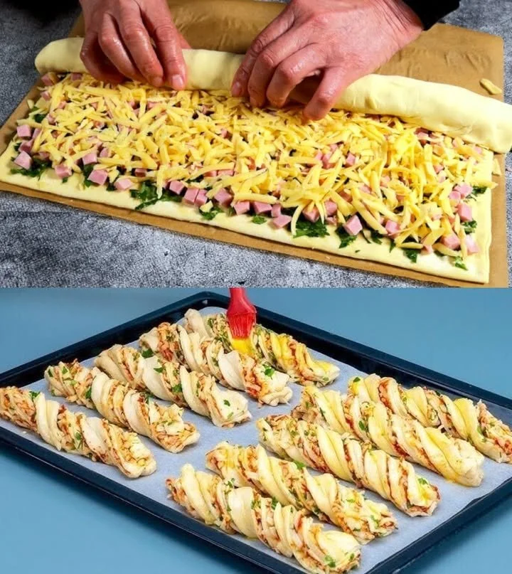 Blätterteigstangen mit Schinken und Käse