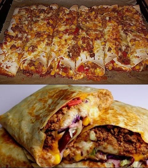 Burritos mit Hackfleisch und Käse auf einem Teller serviert