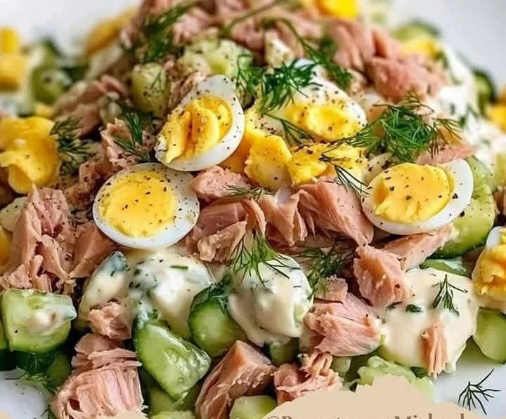 Eier-Gurken-Thunfischsalat - frischer, gesunder Salat mit Thunfisch und Gurken