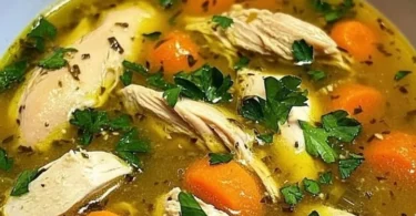 Schüssel mit entzündungshemmender Kurkuma-Hühnersuppe