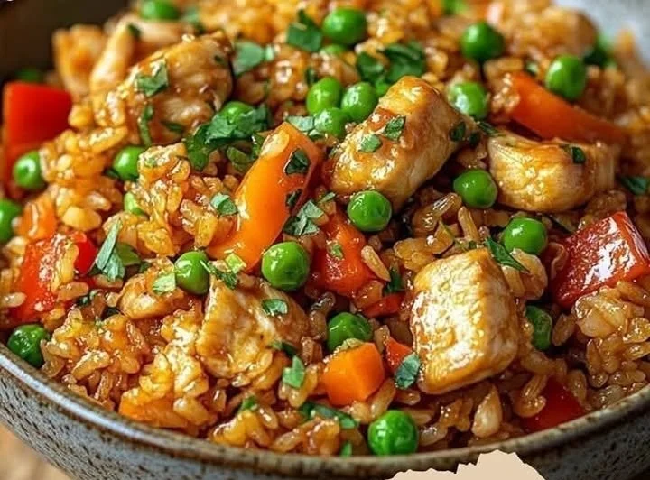 Gebratener Reis mit Gemüse und Hähnchen