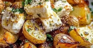 Geröstete Kartoffeln mit gebackenem Feta und aromatischem Knoblauch