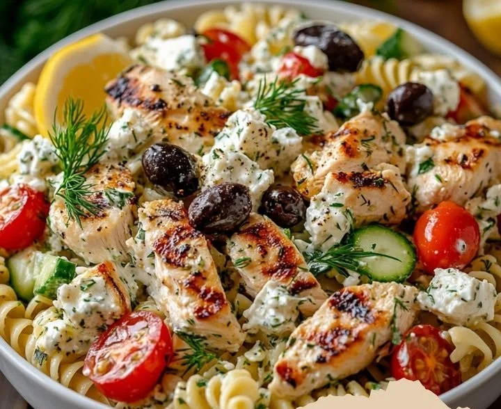 Griechischer Hähnchen-Tzatziki-Pasta-Salat