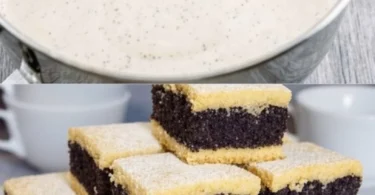 Saftiger Großmutters Mohnkuchen mit Mohnfüllung auf einem Teller